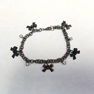 Bow & Rhinestone Charm Bracelet Handmade 7-1/2"